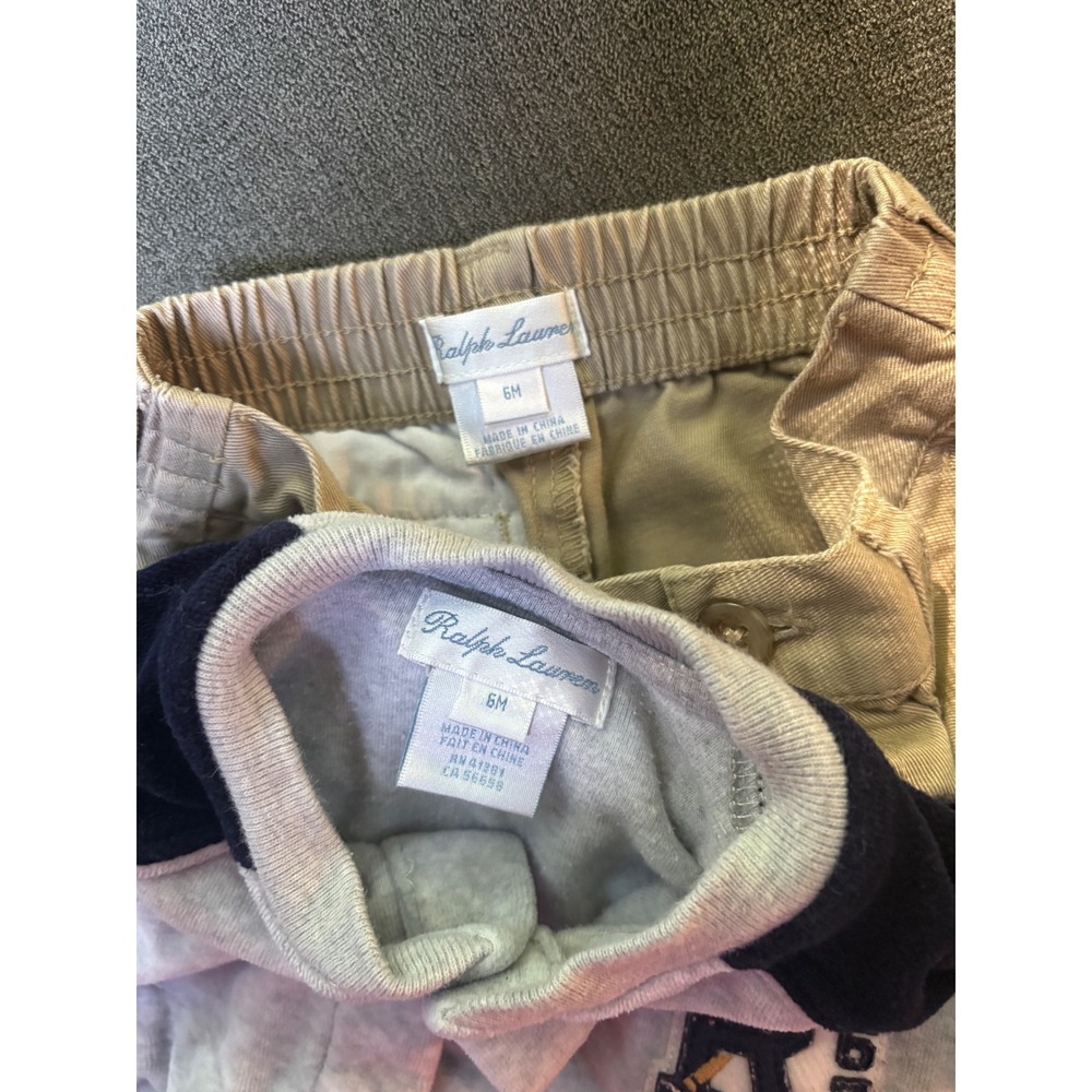 Ralph Lauren Baby Boy 6M Baseball Varsity Velour Jacket & Khaki Pants Outfit - Picture 6 of 7